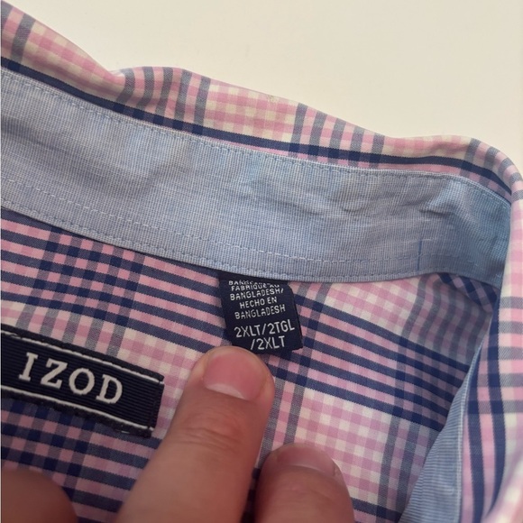 IZOD Pink Blue Plaid Button Down Shirt Men’s 2XLT Long Sleeve Classic Fit - Picture 3 of 6